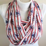 Octopus Scarf with Blue Sea Creatures and Red Stripes