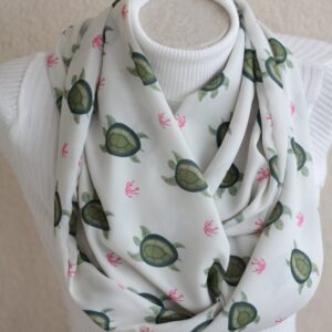 Sea Turtle Scarf – Infinity Scarf with Ocean Turtle and Coral Print