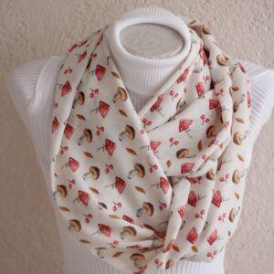 Mushroom Scarf with Botanical Red and Earthy Mushroom Print