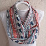 Elephant Scarf Boho Style Infinity Scarf – Red and Blue Tribal Pattern