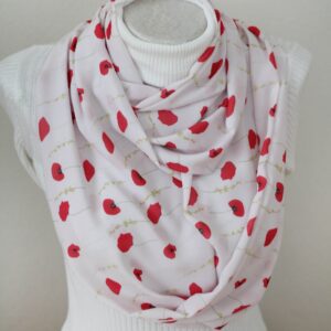 Poppy Flowers Scarf – Blush Pink Infinity Scarf with Red Floral Print