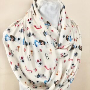 Alice in Wonderland Scarf with whimsical illustrations