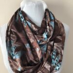 Feather Scarf Gift for Mom in Brown and Turquoise Infinity Style
