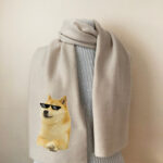 Doge Meme Scarf with iconic Shiba Inu and pixel sunglasses on fleece fabric