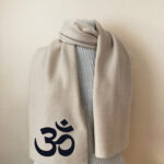Om Scarf – beige fleece yoga scarf with spiritual Om symbol