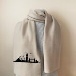 london skyline scarf with big ben and tower bridge printed on fleece