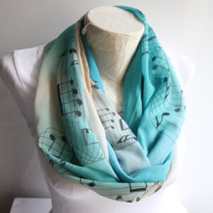 Music Scarf with Aqua Gradient and Black Musical Notes
