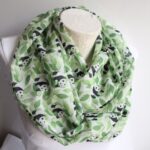 Panda Scarf with Green Leaf Print Eco-Friendly Infinity Wrap